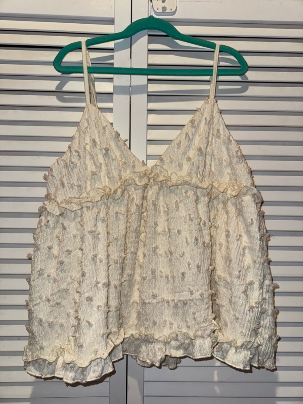 Women’s Cream Textured Ruffle Cami Top